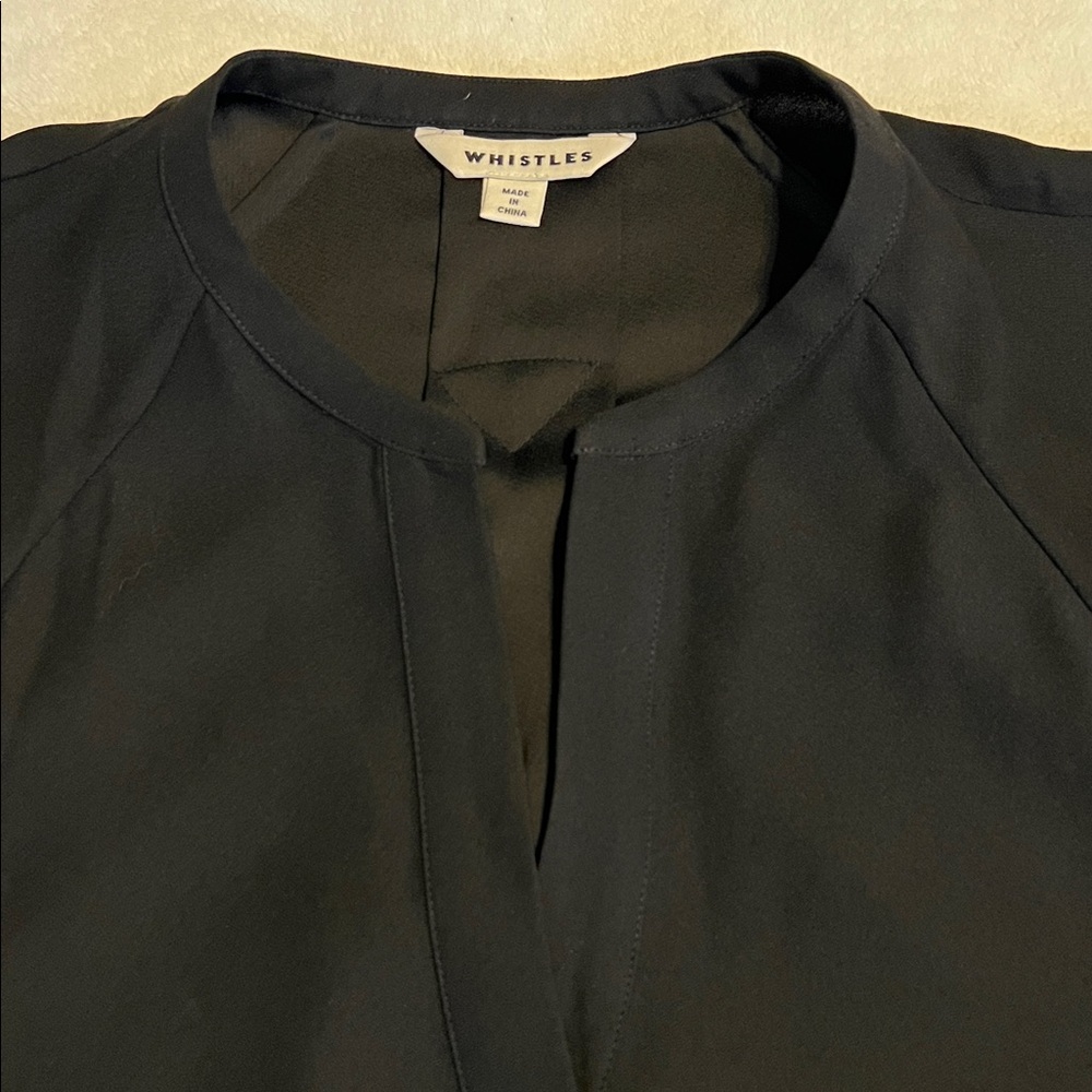 Whistles Zeta Ribbed Cuff Crepe Shift Dress Black Size 12 - Picture 5 of 15